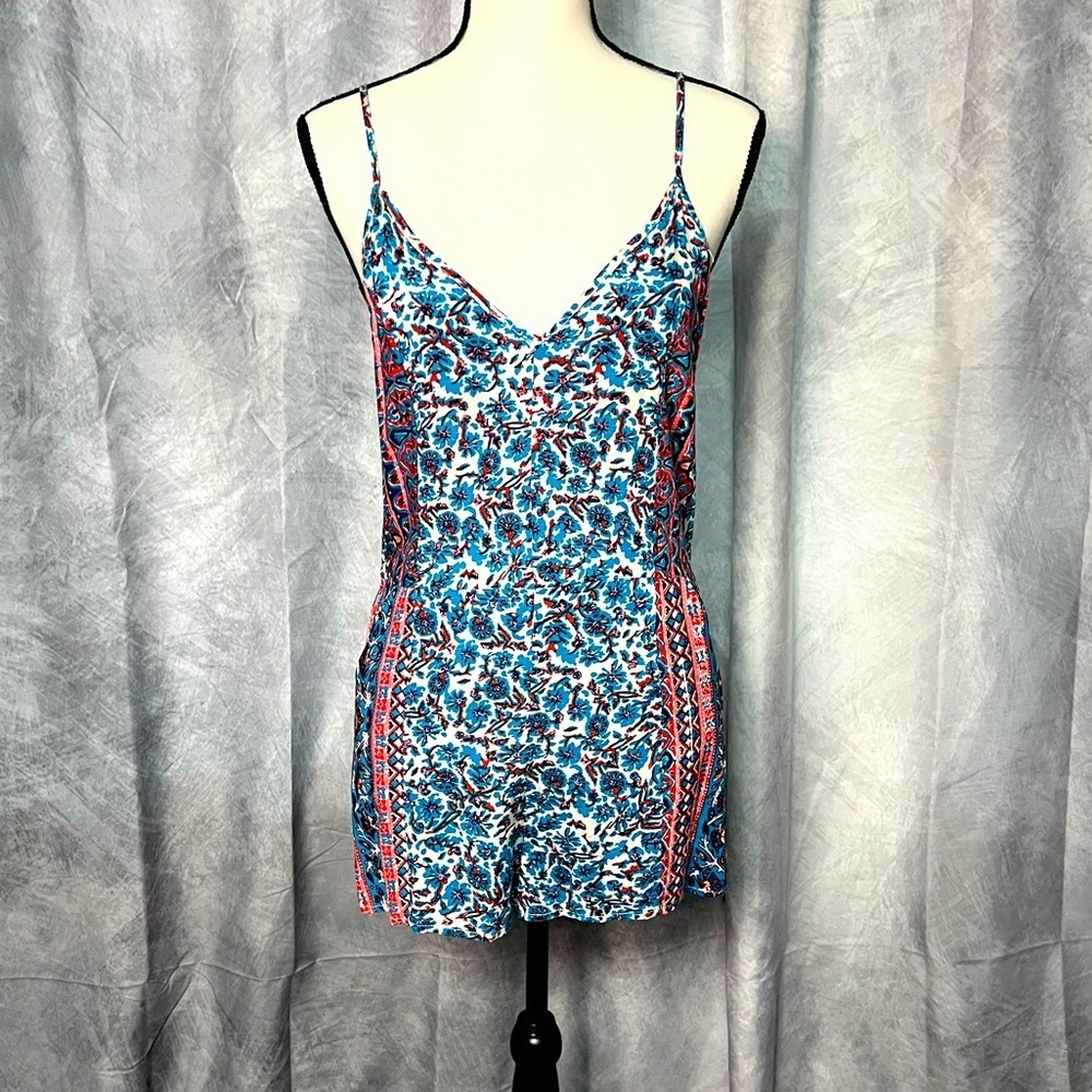 E2 Clothing Floral Print Spaghetti Strap Romper with Pockets - MED